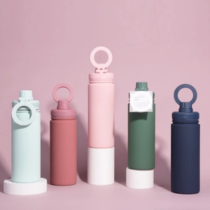 Matte stainless steel insulated water bottles with magnetic ring handles in five colors