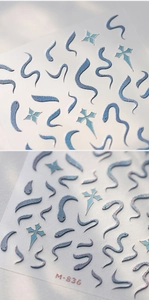 Macro detail of M-836 3D blue purple iridescent snake nail art stickers with scale texture