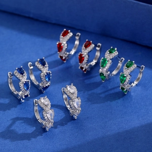 Waterdrop zircon hoop earrings in blue, red, green and clear with pavé setting