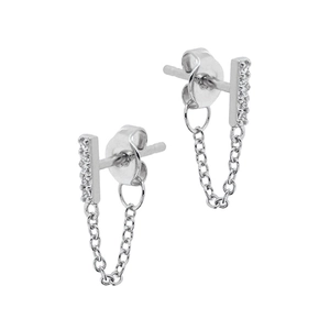 Elegant S925 silver needle dangle earrings with CZ paving and stylish chain tassels