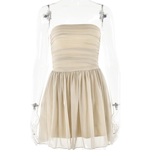 Sexy beige trägerloses Minikleid mit Netz-Patchwork und gerafftem Design für Damen