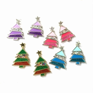 Christmas Tree Drop Earrings Acrylic Sequin Glitter Alloy Star Pendant Holiday Party Jewelry For Women