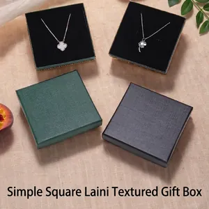 Square Jewelry Gift Box Textured Paper Cardboard With Velvet Lining For Necklace Ring Storage Simple Elegant Packaging
