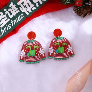 Christmas acrylic earrings in ugly sweater design with red glitter and green gift box