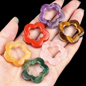 Natural Crystal Stone Flower Charms Hollow Plum Blossom Amethyst Rose Quartz Gemstone Pendants For DIY Jewelry Making Crafts