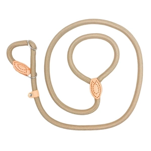 Adjustable khaki nylon slip lead dog leash with durable leather joints for small dogs