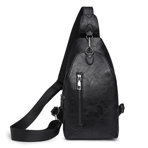 Sac bandoulière minimaliste en cuir PU noir avec texture et fermeture éclair en métal devant