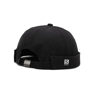 Unisex black canvas miki hat with 'S' patch and adjustable metal strap back