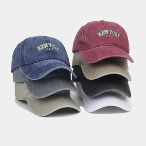 Vintage washed cotton baseball caps with New York embroidery in various colors