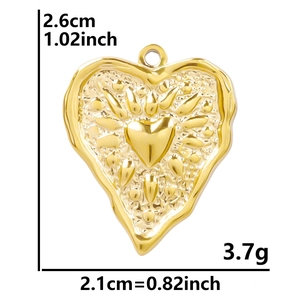 18k gold plated 304 stainless steel heart pendant for DIY jewelry making 2.6cm x 2.1cm