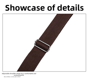 Detail of adjustable woven canvas shoulder strap with metal buckle for travel bags