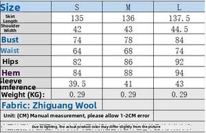Size chart for sleeveless pleated maxi dress showing measurements for S, M, and L sizes