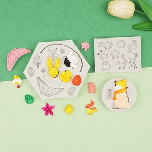 Detailansicht der Silikonformen mit Hasen-, Eichhörnchen- und Eulenmotiven für DIY-Backen