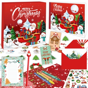 Noël DIY Journal Carnet Autocollants Crayons Cartes Voeux Enveloppes Papeterie Pour Enfants Vacances Scrapbook Cadeau