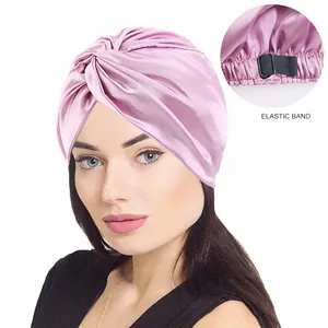 Women Double Layer Satin Sleep Cap Adjustable Elastic Band Cross Knot Turban Hat For Hair Care Nightcap