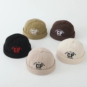Kids corduroy docker hats with cute letter embroidery in five assorted colors