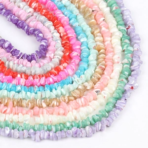 Colorful irregular shell bead strands for DIY jewelry making in multiple vibrant colors