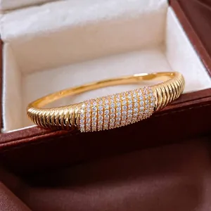 Bracciale rigido vintage placcato oro con micro zirconi bianchi per donne elegante