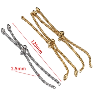 Adjustable 125mm stainless steel slider bead chain in gold and silver finishes
