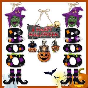 Halloween Door Hanging Sign Cardboard Happy Halloween Boo Pumpkin Ghost Spooky Party Wall Decor