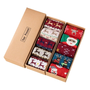 Gift box set of 10 pairs of Christmas wool socks with elk, snowman and Santa Claus patterns