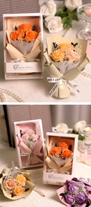 Detailed view of handmade soap rose bouquets in diverse colors for gift giving
