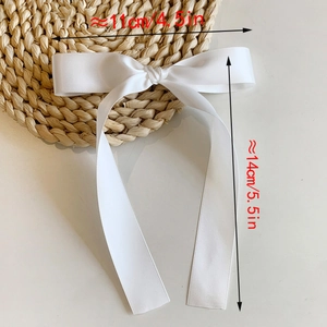 White satin bow hair clip with long ribbons, balletcore hair accessory 11x14cm size
