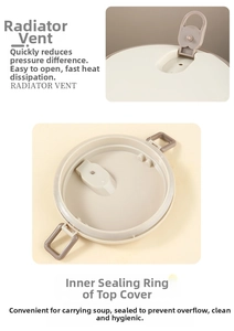 Detail of insulated lunch box lid with steam vent and airtight silicone seal ring