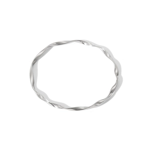 Minimalist silver Mobius twist stainless steel bangle with sleek irregular spiral design