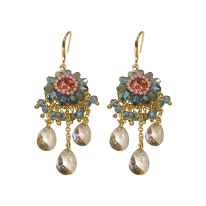 Bohemian colorful crystal tassel earrings with floral gold hooks and teardrop beads
