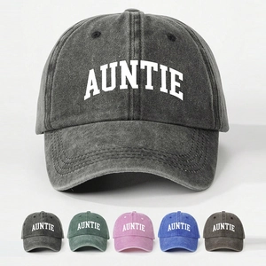 Baseball Cap Washed Polyester Auntie Letter Print Adjustable Sun Protection Outdoor Vintage Style Women
