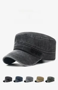 Close-up of washed canvas cadet cap featuring 3D Spirit embroidery in five vintage colors