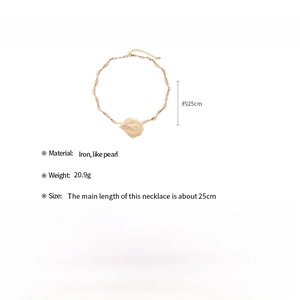 Detail view of fabric flower and pearl collar necklace with 25cm length and weight specs