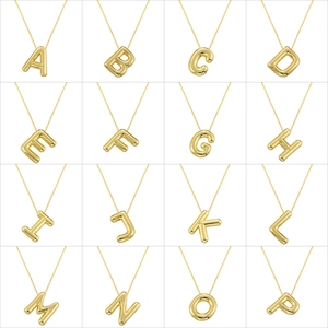 Puffy Balloon Letter Necklace Copper 3D Initial Pendant Box Chain Fashionable Minimalist Jewelry For Women Gift