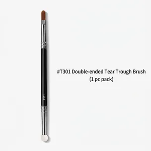 Detailed view of T301 dual-head concealer brush with silver ferrule and black handle