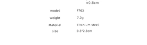 Specifications of F703 titanium steel U-shape earrings: 7.0g weight and 0.8x2.8cm size