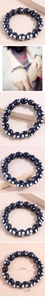Detail view of black skull bracelet with size dimensions 5.5cm diameter and 1.2cm bead height