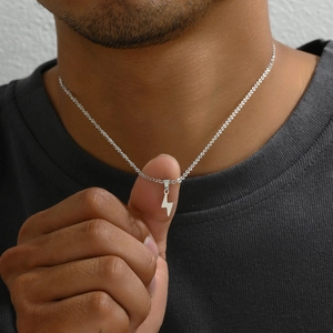 Lightning Bolt Pendant Necklace Stainless Steel Minimalist Geometric Jewelry For Men Women Unisex Hip Hop Style