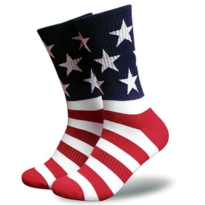 Unisex mid-calf cotton socks with American flag stars and stripes pattern for independence day
