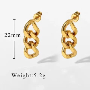 Gold oversized triple-link chain earrings for women with 22mm length and 5.2g weight