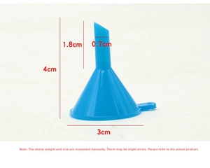 Blue PP plastic mini funnel with dimensions 4cm x 3cm for perfume and oil filling