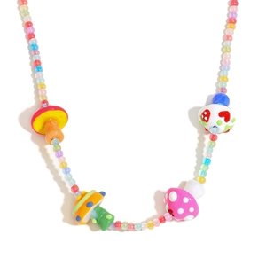 Collier coloré plaqué or 18K avec pendentifs champignons et poissons en acrylique