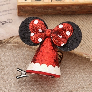 Funkelnde Minnie Maus Weihnachts-Haarklammer mit rotem Paillettenhut und Schleife