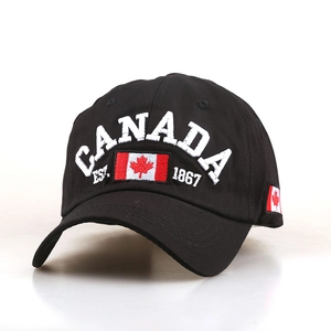 Black cotton baseball cap with Canada 1867 3D embroidery and flag detail