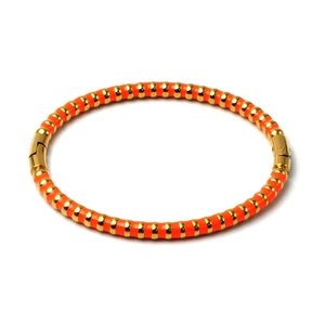 5mm geometric bangle with bright orange glaze and gold-plated stainless steel sections
