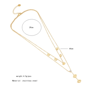 Detailed size chart for the gold double-layer stainless steel necklace with eye pendant