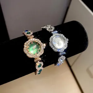 Luxury Women Bracelet Watch Rhinestone Alloy Floral Adjustable Drawstring Jewelry Quartz Wristwatch For Elegant Ladies
