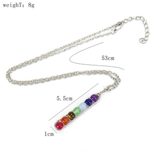 7 Chakra stone pendant necklace details with dimensions: 8g weight and 53cm chain length