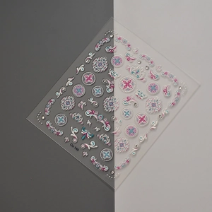 Detailed 5D embossed nail stickers with bohemian floral patterns and Co-140 model tag