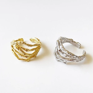 Irregular Melting Lava Textured Adjustable Ring 925 Sterling Silver Minimalist Aesthetic Open Finger Jewelry For Women